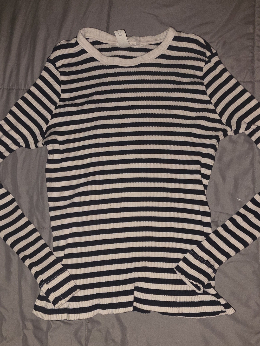 H&M Black & White Striped Ribbed Long-Sleeve Tee